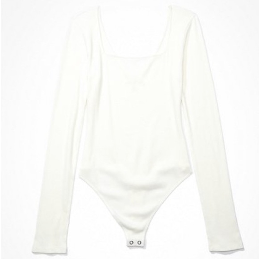 American Eagle, Long Sleeve Square Neck Bodysuit, White